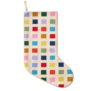 Color Block Embroidered Needlepoint Style Stocking
