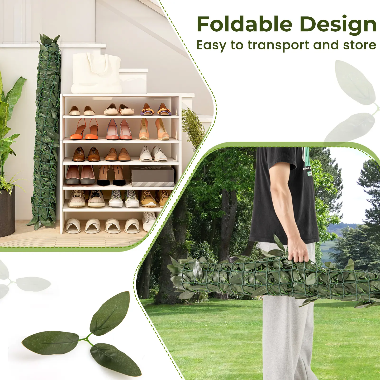 COSTWAY - Artificial Lily Leaf Privacy Fence for Garden Yard Balcony Deck