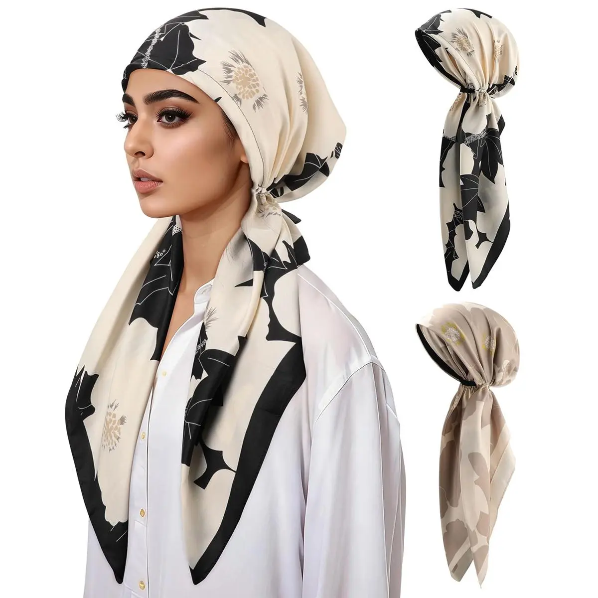 AWAYTR Women's 2-Pack Pretied Polyester Clothes Headscarves - Soft, Breathable Bandana Turbans for Bandana Hairstyle, Full Coverage One Size Chemo Hats for Cancer Recovery, Every Day Anniversary Ceremony Use