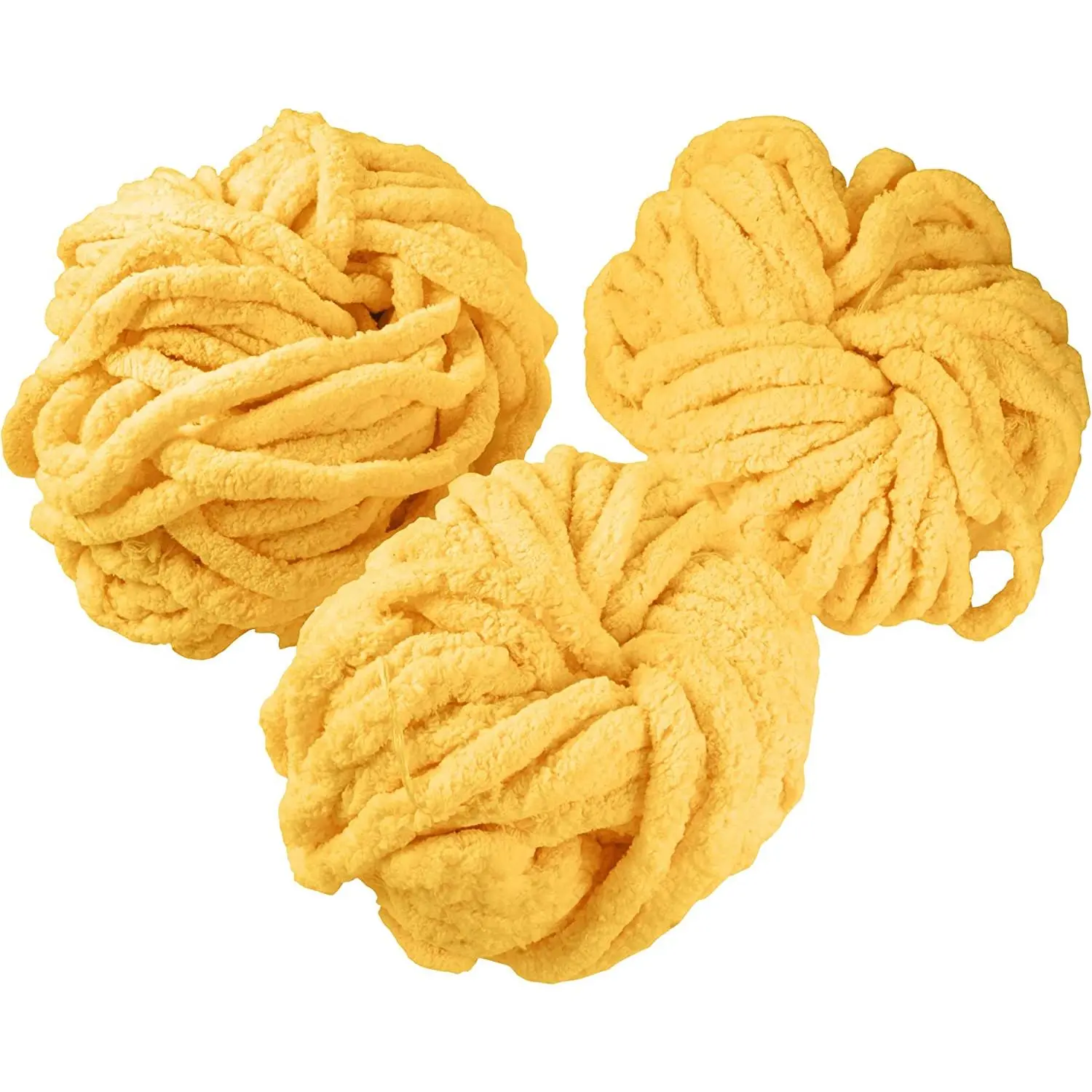 iDIY Chunky Yarn 3 Pack (24 Yards Each Skein) - Bright Yellow - Fluffy Chenille Yarn Perfect for Soft Throw and Baby Blankets, Arm Knitting