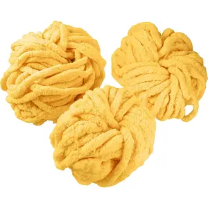 iDIY Chunky Yarn 3 Pack (24 Yards Each Skein) - Bright Yellow - Fluffy Chenille Yarn Perfect for Soft Throw and Baby Blankets, Arm Knitting