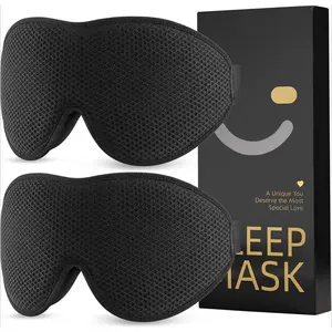 BY-EM0655 2 Packs Sleep Mask for Side Sleeper, Eye Mask for Sleeping Women Men, 3D Contoured Cup No Eye Pressure 100% Light Blocking Sleeping Mask with Adjustable Strap Night Blindfold Flight, Nap, Black