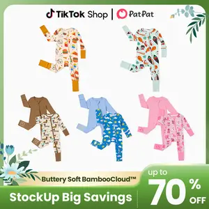 PatPat Bamboo Ultra-Stretchy Baby Zip-Up Pajamas – 3X Extended Growth Fit (0-24M), 8% Spandex for All-Day Comfort | Scratch-Free Sleeves, Adjustable Feet & Non-Slip Soles | Cute Prints