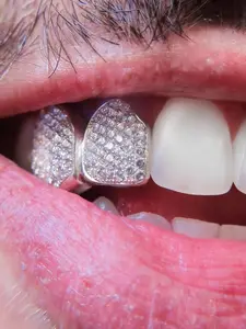 Shiny Metal Zircon Tooth Jewelry, Hip Hop Style, Nightclub Accessory, Unisex Teeth Decoration, All Seasons, Daily Wear