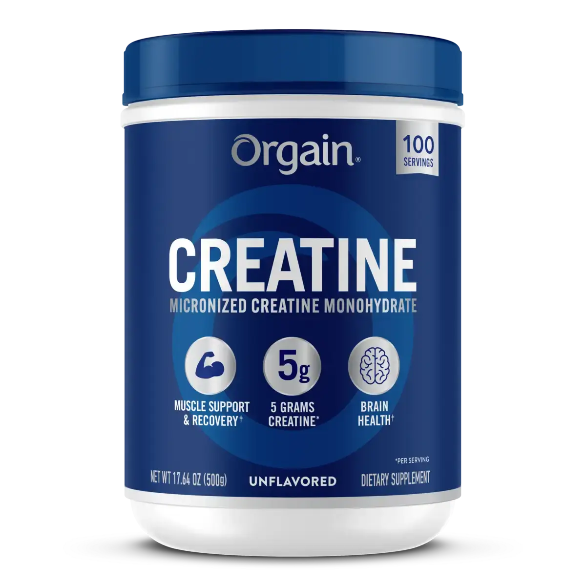 Orgain 5g Creatine Monohydrate Micronized Powder- 100 Servings, Unflavored, Supports Muscle Growth, Post Workout Recovery, and Brain Health