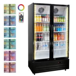 Garvee 32.5 Cu.ft Double Door Commercial Beverage Cooler with 580-Can Capacity, Glass Display, Frost-Free Air-Cooled Technology, and Automatic Door Rebound, Ideal for Bars, Restaurants, and Supermarkets in Black or Silver