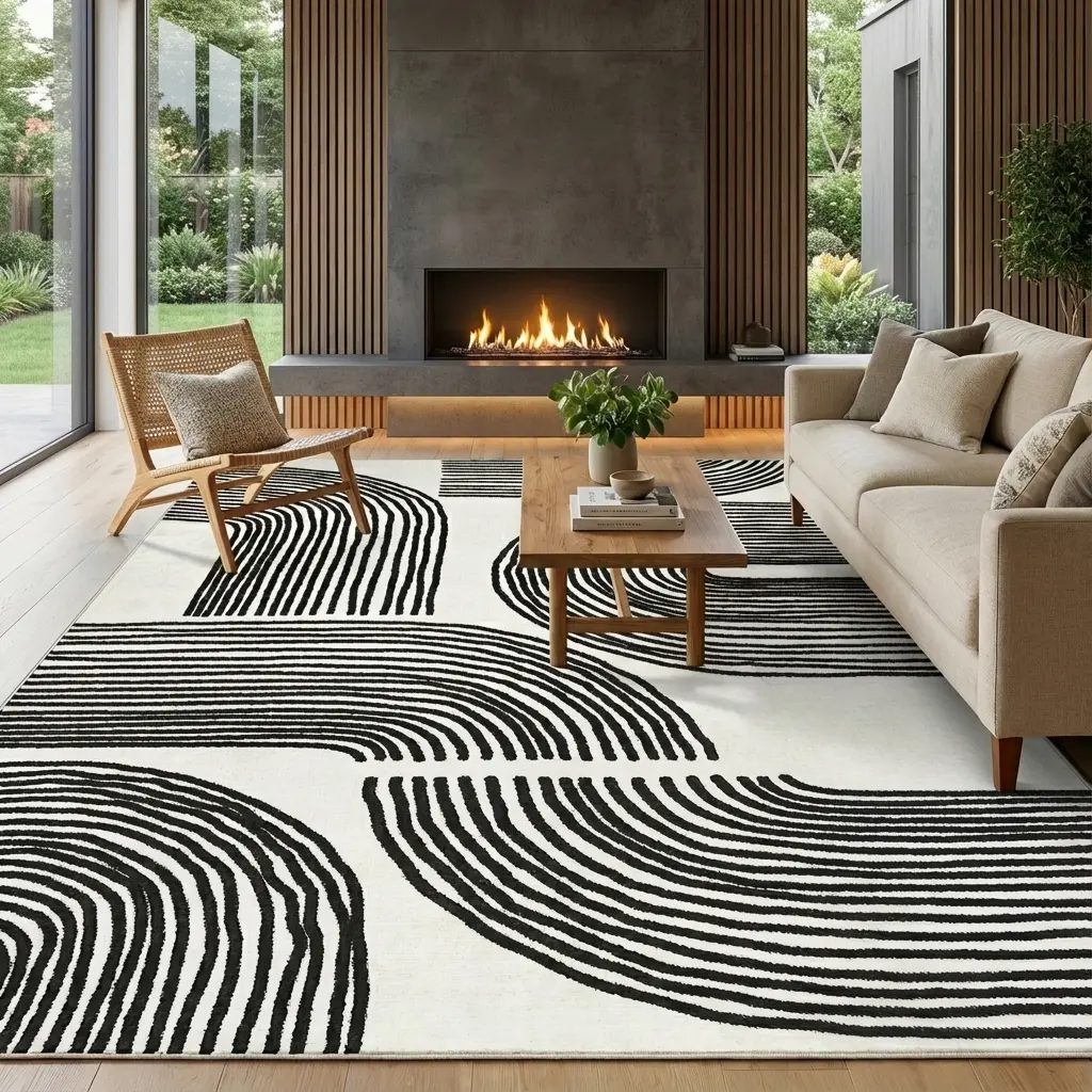 Garvee Modern Linear Print Rug Decorative Living Room Rug Stain-resistant Non-slip Washable Ultra-thin Foldable for Bedrooms Dining Rooms Apartments and Offices