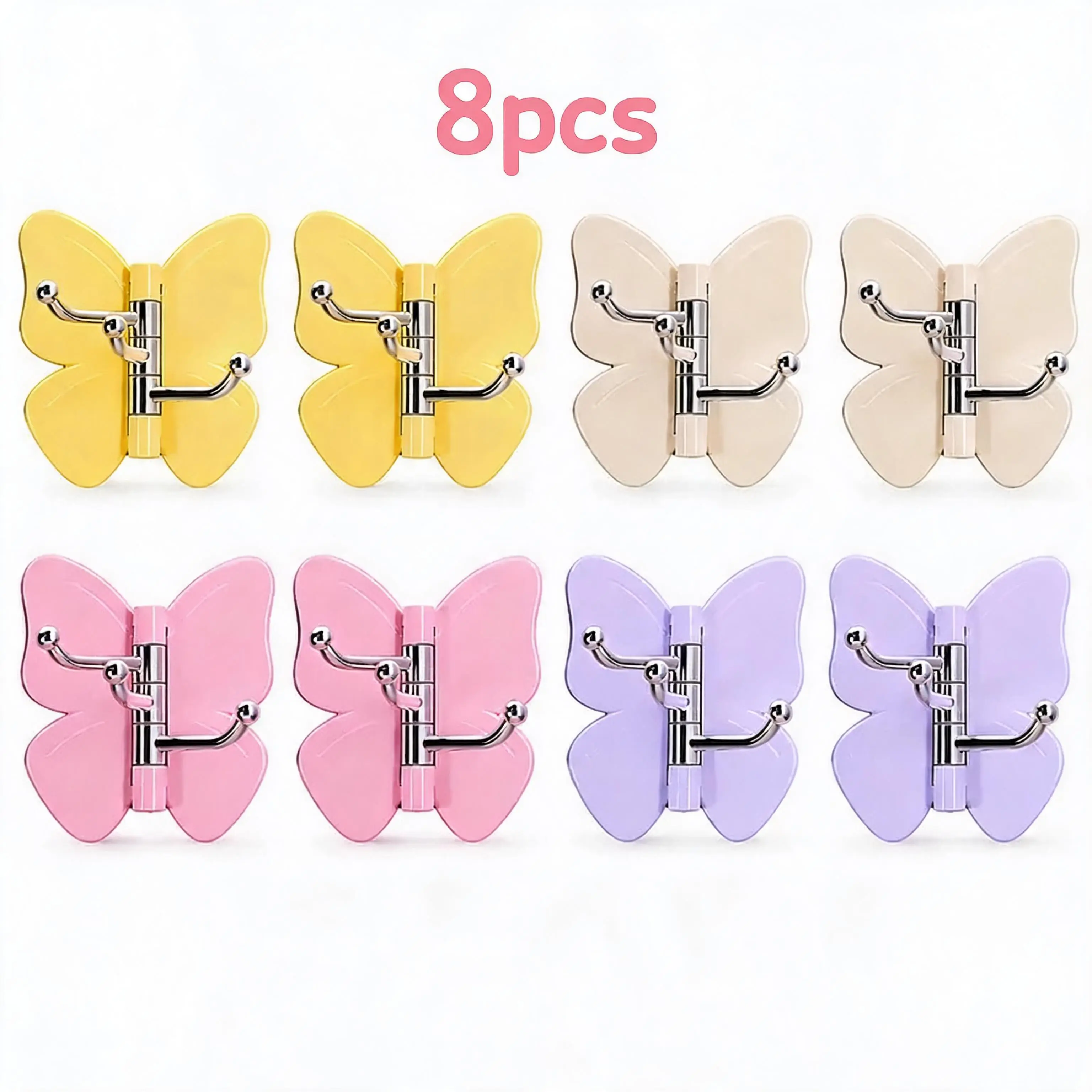 8 Pcs Lavender Rotatable Wall Hooks - Self-Adhesive No-Drill Strong Home Organizer, Foldable Adjustable Hanging Hooks for Bathroom, Balcony, Garage Towels, Bags, Cute, Kitchen