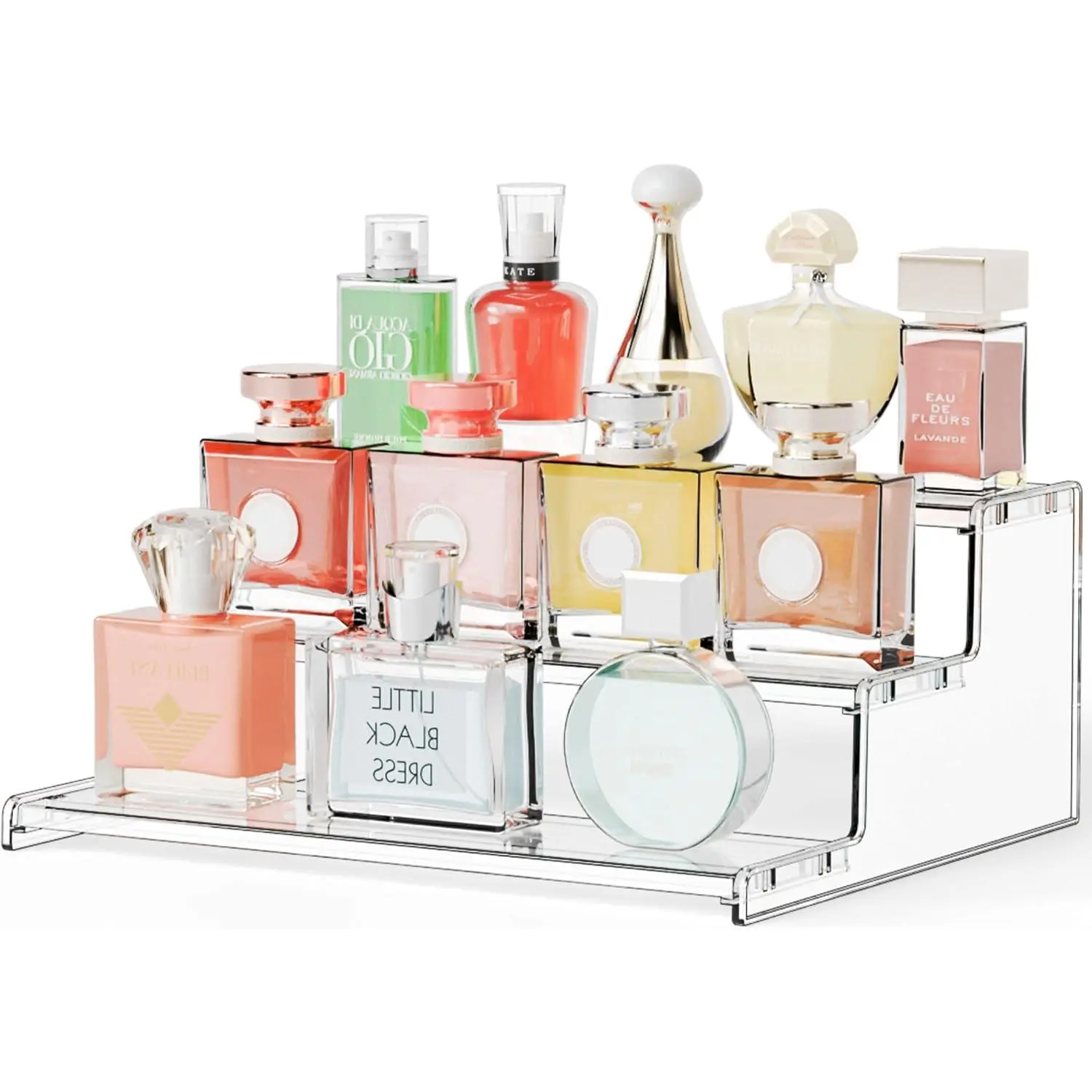 3 Tier Acrylic Sands for Display,12 Inch Perfume Organizer,Cologne Stand,Cupcake Display and Funko Pop Stands,Clear Tiered Tray Stand,Acrylic Riser for Figure,Collectibles,Makeup or Spice Shelf