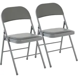 2 Pack Folding Chairs with Padded Cushion and Back - PU Leather Stackable Portable Dining Chiars Set, for Home and Office, Conference, Wedding, Party, Patio, Garden, for Indoor Outdoor, Grey