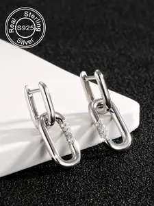 S925 Sterling Silver Hoop Earrings, Fashionable Rhinestone Decorated Earrings for Women & Girls, Trendy All-match & Exquisite Jewelry for Birthday Gift, Elegant Minimalist Earrings, High Quality Earrings