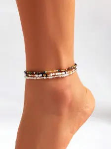 3pcs/set Boho Color Block Beaded Anklet, Fashionable Foot Jewelry For Women & Girls, Jewelry for Women, Trendy Jewelry