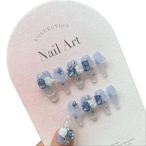 Y50 Jade Crystal Ice Beauty Nails - Blue Frozen Rose, Pure Handcrafted Elegant Finish, Glitter Enhances Tone & Softness, Magnets party press
