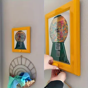 Frame Candy Dispenser Handy Fast Distribution Picture Frame Candy Dispenser for Kids & Pets Quick and Easy Access to Candy Wall Mounted Candy Dispenser Snack Dispenser Suitable for Birthday & Holiday Gifts Yellow Organiser Canister