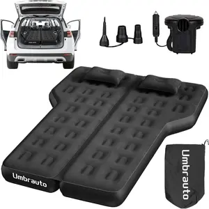 Umbrauto Heavy-Duty SUV Air Mattress/Quick-Inflate Car Pump| Durable 2-Chamber Inflatable Van Sleeping Bed for Camping & Travel, Leakproof PVC, Flocked Top