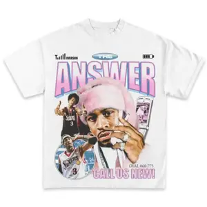 Youth and Adult Allen Iverson Icy Exclusive Cotton T-shirt Graphic Tee for Boys Kids Clothing and Women Lightweight
