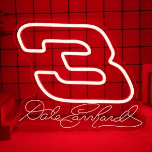 Dale Earnhardt's #3 Neon Sign - Legends Never Die Racing Themed Wall Decor Light, Tribute to The Intimidator, 12.9x10.7in Gift for Racing Fans (Indoor Home Improvement Lighting)