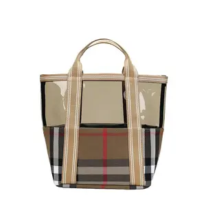 New Fashionable Makeup Bag, Makeup Pouch, Transparent PVC Plaid Design, Large Capacity, Portable Travel Organizer, Women's Handheld Cosmetic Case