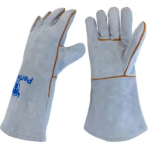 Welding Gloves 14 Inches, 932 ℉   Heat Fire Resistant Leather Welding Glove for Tig/Mig/Stick, Mitts for BBQ/Oven/Grill/Fireplace/Furnace/Stove/Animal Handling Gloves with Soft Lining