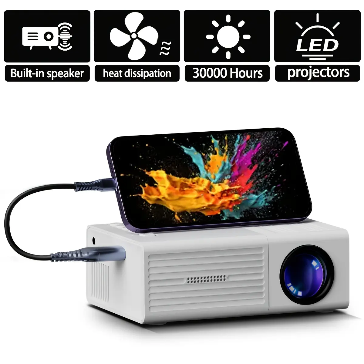 Modern HD Portable Projector, 1280*720 Native Resolution, 1080P Supported, USB Connection, Remote Control - Versatile Compatibility With Smartphones, Tablets, Laptops, TV Sticks, Big Screen Display for Home Use, Home Electronics
