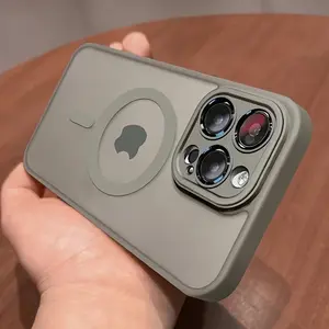 Magnetic Luxury Matte Semi-Transparent Armor Phone Case Compatible with for iphone 16 15 14 13 12 17 Pro Max Wireless Charging Protection Cover