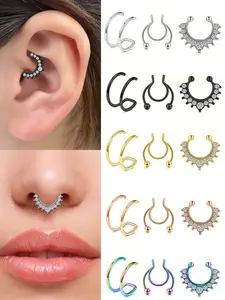 3Pcs Fake Nose Ring Nostril Nose Ring Nose Septum for Women Men Clip On Faux Nose Piercings Fake Septum Cuffs Non Piercing Jewelry Lip Rings