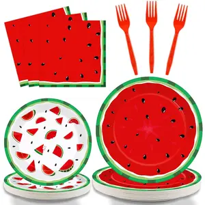 96 Pcs Watermelon Party Supplies - Paper Plates, Napkins, Tableware Set, Decorations & Favors for Children's Melon Birthday or Baby Shower - Serves 24