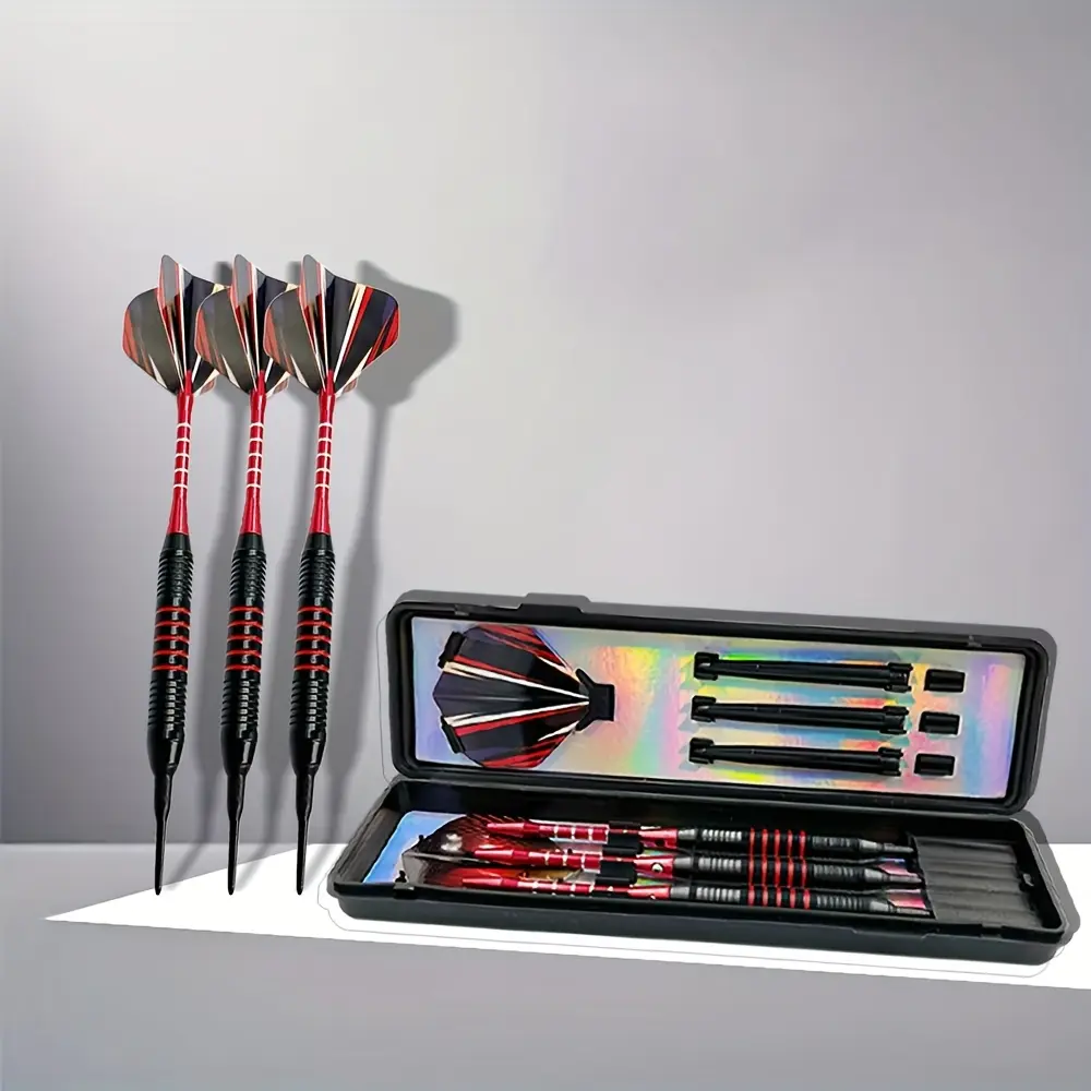 18g Soft Tip Darts Set, 3 PCS Professional Darts with 36 Extra Tips, 3 Flights & Durable Plastic Storage Case, Red/Blue Darts Gear