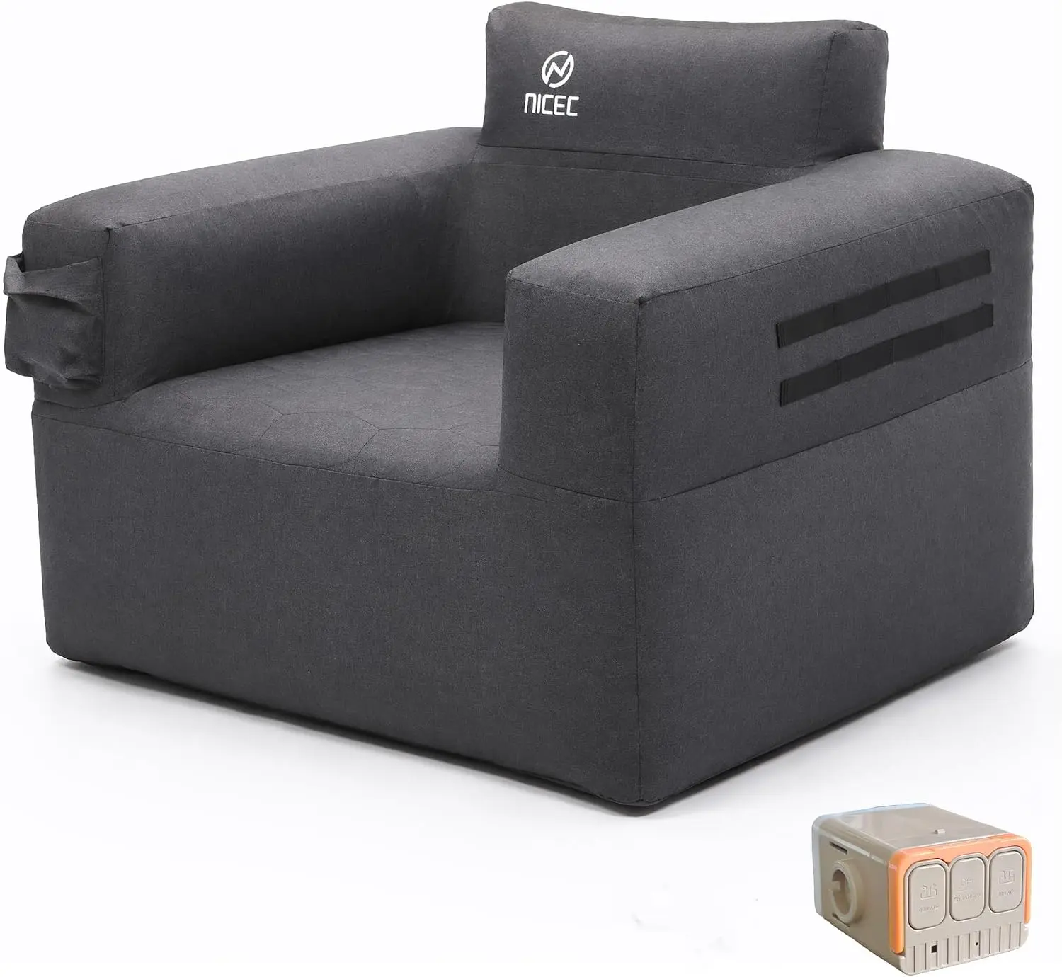 Nice C Inflatable Couch with Built-in Electric Pump, Blow Up Couch for Camping, Portable Inflatable Sofa Chair for Adults, with Cup Holder, Storage Pocket, MOLLE Straps, Outdoor Lounger