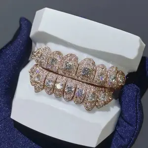 8 Top 8 Bottom 925 Sterling Silver Jumbo center stone Custom Lab Diamond Cvd Perm Cut Grillz