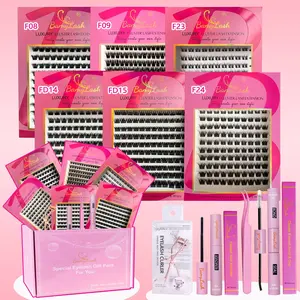 6 Boxes lash kit D-curl DIY eyelash set with bond seal remover applicator cluster, False Lash Clusters, Gift box for friend family, beginner-friendly, eyelashes, DIY different makeup beauties, thick and volume false eyelashes Eyelash Extensions Kit
