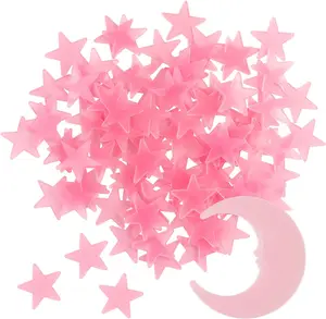 Glow in the Dark Stars and Moon 101PCS 3D Ceiling Wall Stickers Luminous Room Decor Pink