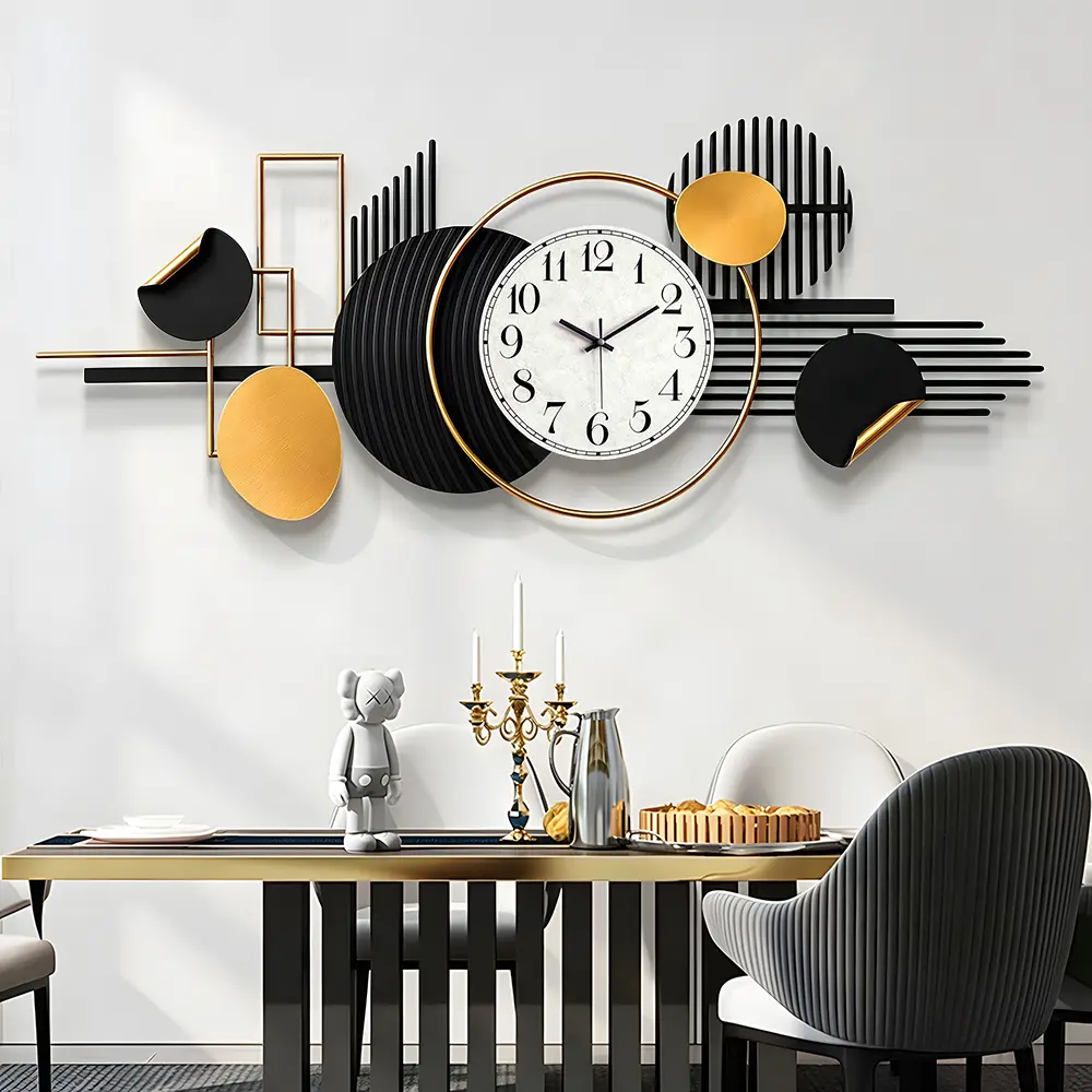 39" Minimalist Industrial Black Metal Hanging Wall Clock - Creative Geometric Round 3D Abstract Art Decor, Silent Movement for Bedroom, Lounge Home Decor