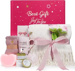 Best Mother’s Day 2026 Gifts Care Package for Women,Self Care Gifts Get Well Soon Gifts,Gifts Basket Care Package w/ Luxury Flannel Blanket, Mothers Day Gifts for Mom Her Friend Sister Wife Grandma (coral pink)