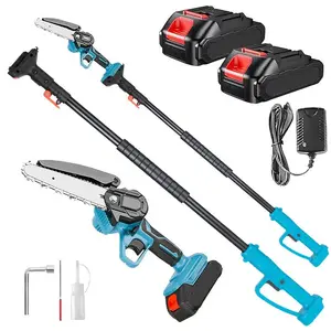 2-IN-1 Cordless Pole Saw & 6'' Mini Chainsaw, 2 Pack  Battery Powered Pole Saw, Telescoping Electric Pole Chainsaw, Angle Adjustable Electric Pole Saws for Tree Trimming, Wood Cutting