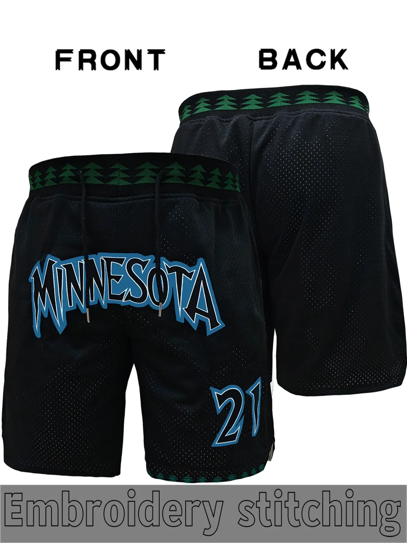 Men's Retro Basketball Shorts, Athletic wear shorts, Breathable Sports Shorts, Embroidered Shorts, # 21 Black Minnesota Letter Embroidery, Mesh Breathable and Comfortable Drawstring Design, Suitablefor Basketball Training, Competition, Daily Leisure
