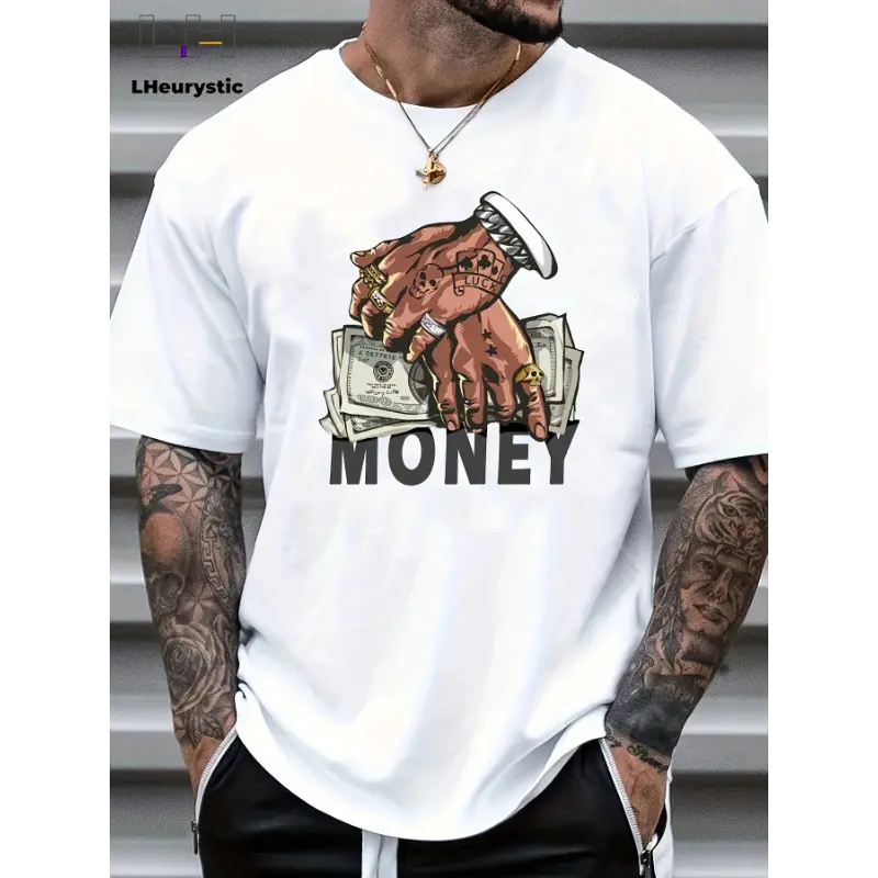 Men's Cotton Short-Sleeve Loose-Fit True-Size Graphic Print Round Neck Shirt - Breathable Fabric Tee, Sweat-Ready Casual Streetwear Hoodie-Companion Menswear Top