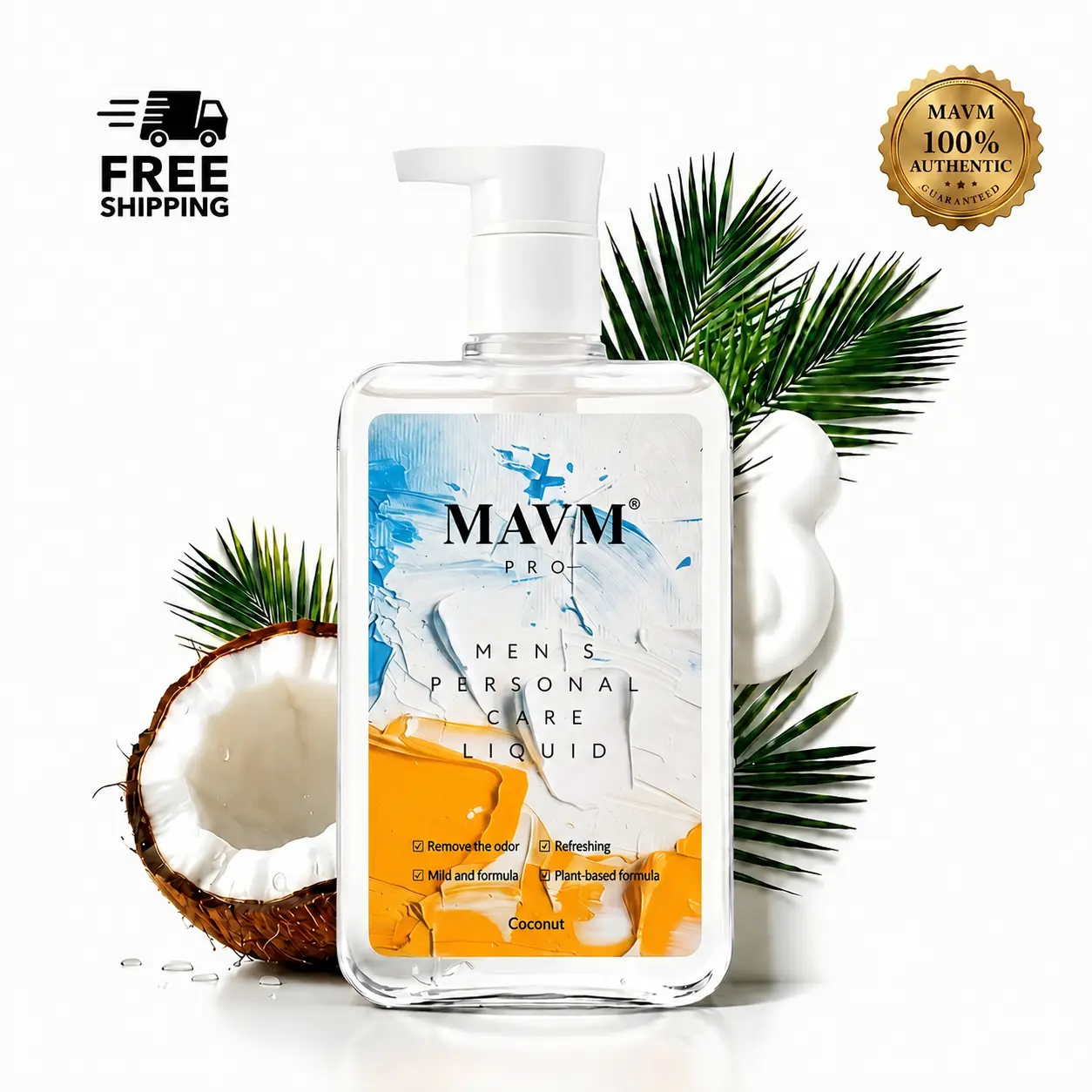 MAVM Men's Intimate Wash, Plant Based Body Wash for Sensitive Skin, Fresh and Clean pH-Balanced Formula with Aloe Vera & Coconut Scent, 260 ml, Body Wash & Soap
