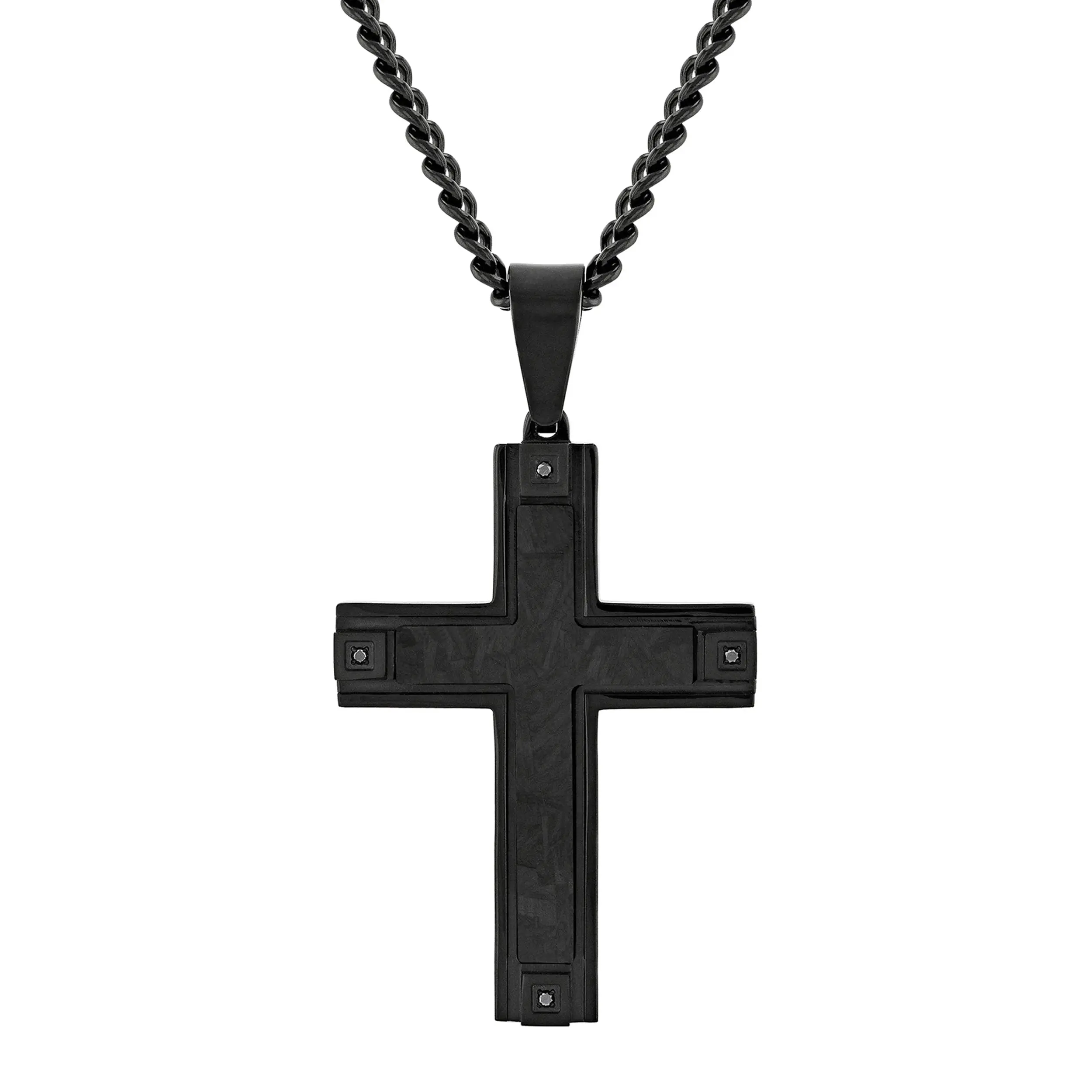 BLACK DIAMOND & FORGED CARBON FIBER CROSS PENDANT