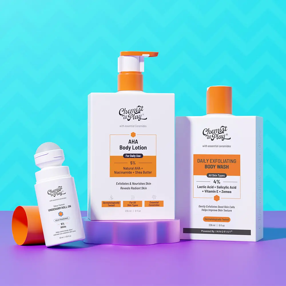 Exfoliation Trio - Exfoliating Body Wash 8fl oz, Aqua Underarm Roll-On 1.35fl oz & Aha Body Lotion 8 fl oz | Gently Exfoliates for Smoother-Looking Skin