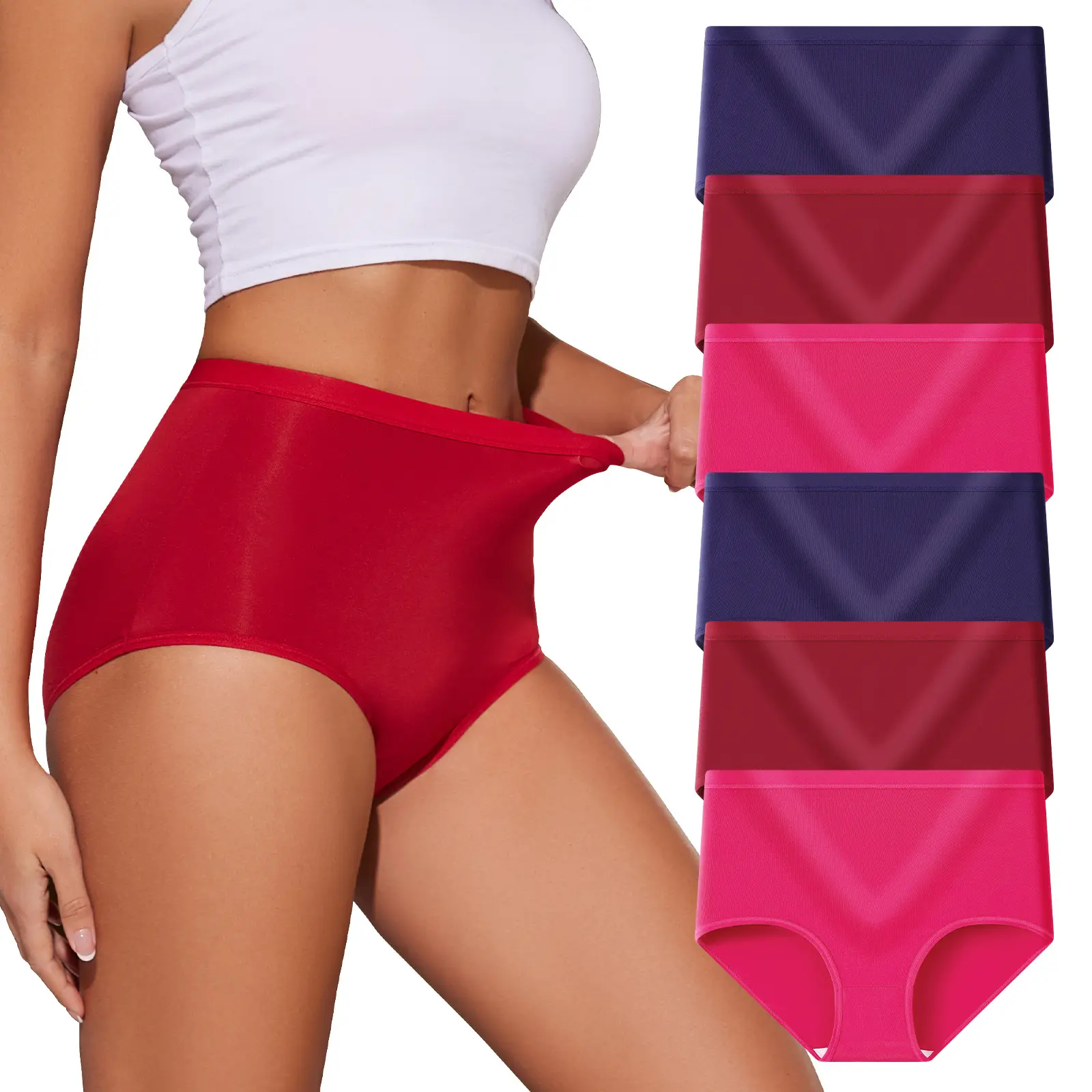 Women's Plus Size High Waist Stretch Panties - 6-Pack Ultra Soft Buttery Smooth Breathable Lady Briefs, Tummy Control Full Coverage Minimalist Postpartum Support Underwear (Sizes M-3XL), Basic