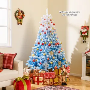 COSTWAY 2025 New Artificial Christmas Tree Set - 6FT, 456 Branch Tips, Folding Metal Stand, Flocked Look, Gradient Tip, Multi-Size Backdrop Compatible