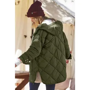 Womens Quilted Puffer Jacket Hooded Long Sleeve Zip Up Winter Coat Lightweight Warm Jackets with Pockets