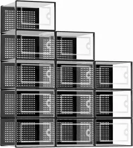 Shoe Storage Boxes Organizers for Closet 12 Pack, Fit Size 11,Clear Plastic Stackable Sneaker Containers for Entryway, Space Saving Shoe Rack Holder,Substitute for Drawer Organize Unit
