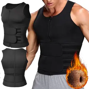 Man sauna shirt neoprene sauna vest with double waistband,  breathable, sweat wicking, abdominal shaping vest, black Dry Fit Compression Gym Exercise Activewear