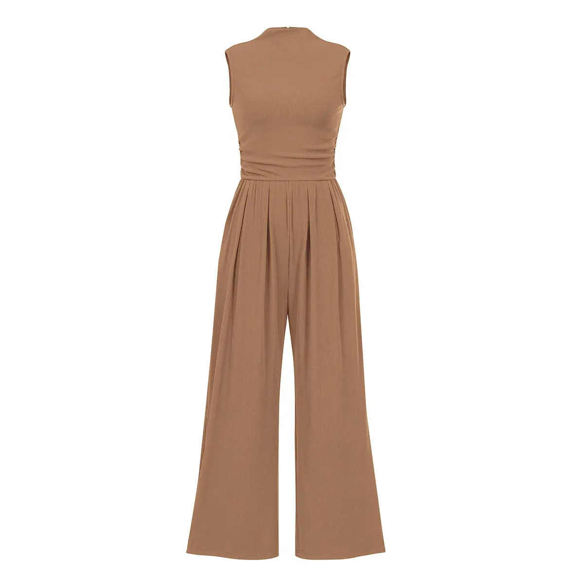 PrettyGarden Women's Summer Jumpsuits Dressy Casual Outfits Sleeveless Mock Neck Wide Leg Pants Rompers with Pockets