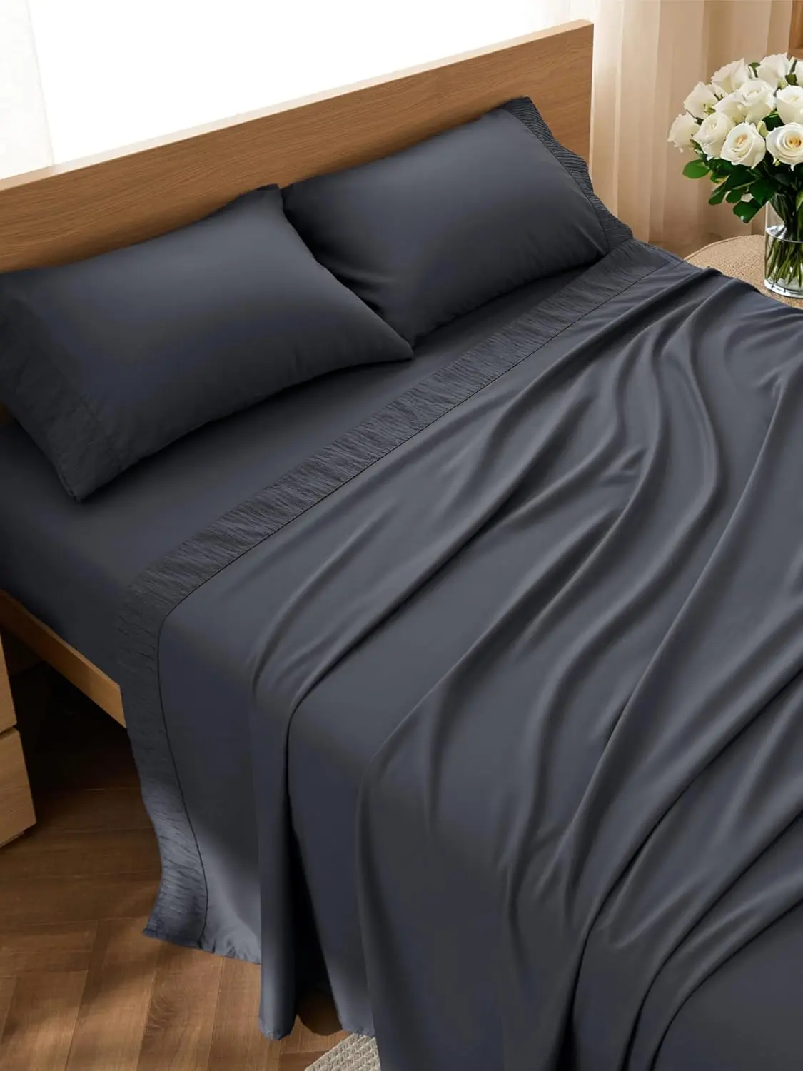 Bedsure Queen Sheet Set - 4 Pieces Soft, Breathable, Cooling Bed Sheets | Hotel Luxury Bedding, Oeko-Tex , Easy Care, Deep Pocket, Fade Resistant, Shrink Resistant, Sturdiness, Emboss Design