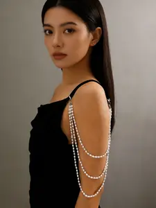 Elegant Three-Layer Faux Pearl Acrylic Beaded Shoulder Chain for Women, Evening Wear, Versatile Party Jewelry, Ladies Evening Dress Accessory