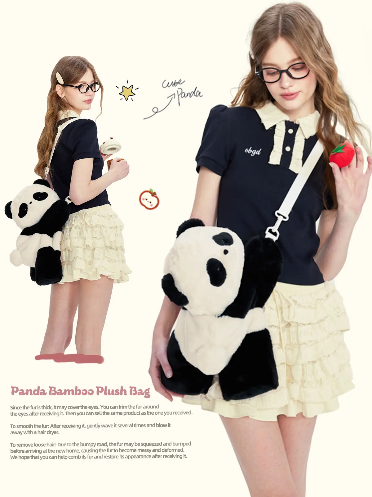 GUULYMIE Stylish Panda Plush Bag for Girls - Cartoon Japanese Design Purse Shoulder Pouch Crossbody Bag for Women - Perfect Fashion & Special Gifts