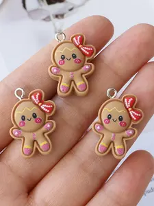 10-Pack Resin Gingerbread Charms with Bows, Festive Christmas Pendants for DIY Jewelry, Earrings, Necklace, Keychain Crafting Accessories, DIY Jewelry Making